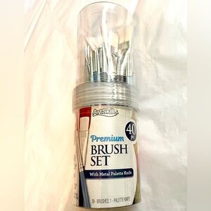 New! 40 piece Set Artskills Premium Brushes Metal Palette Knife